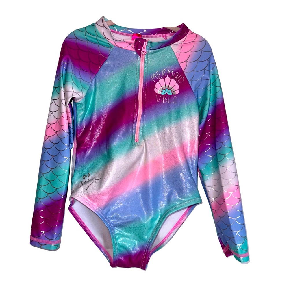 Betsy Johnson Metallic Mermaid Swimsuit Rashguard